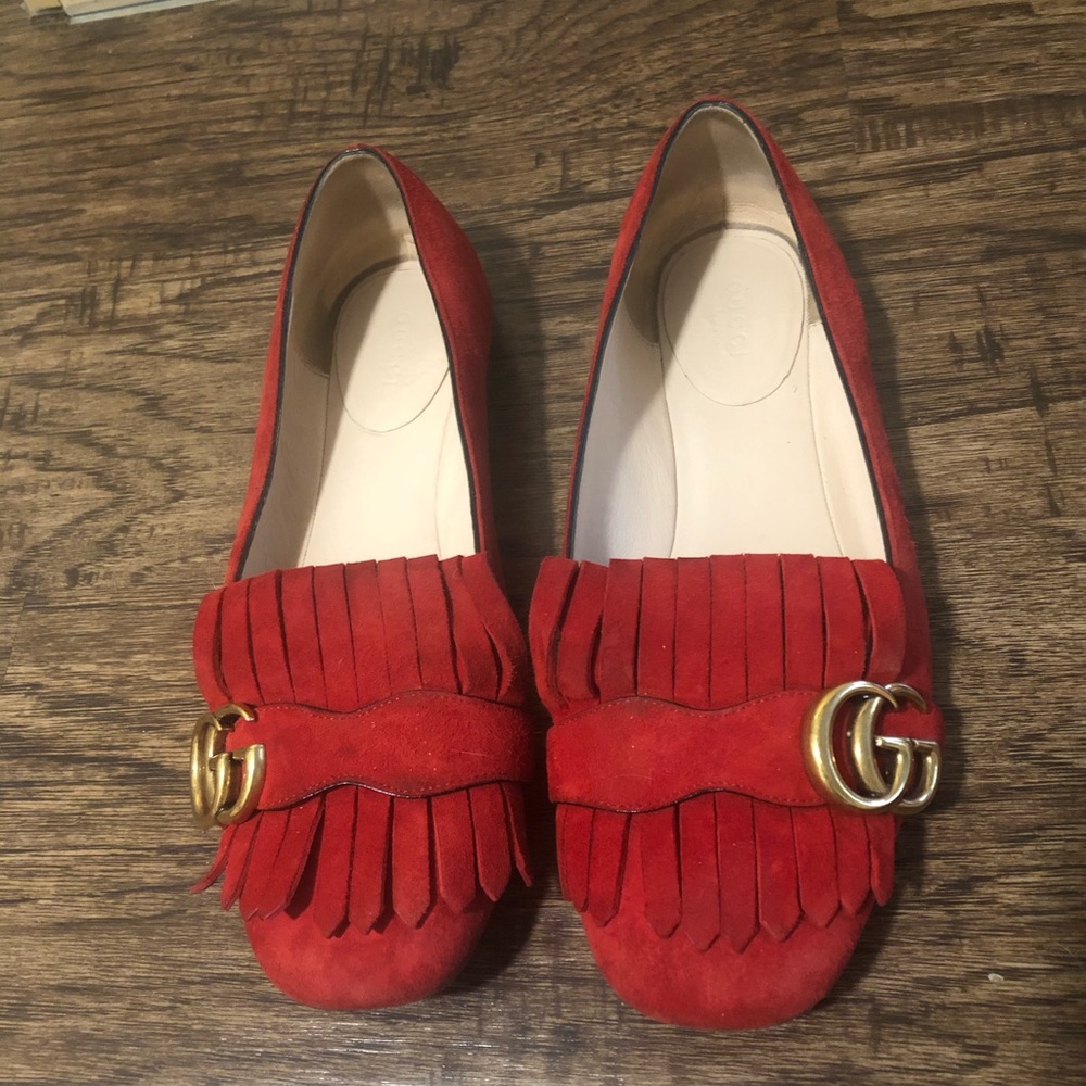 GUCCI MARMONT RED SUEDE FLATS EU38